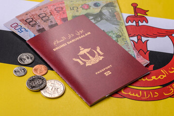 Brunei passport for travelling, flying and doing business. Brunei document, id © chernikovatv