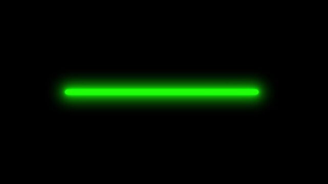 Neon green progress bar loading line ui element isolated on black background.