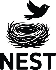 Naklejka premium Black and White Bird Symbol Vector Illustration, Black Bird Silhouette Icon with Feather, Wing and Beak Design for Nature, Wildlife and Graphic Applications