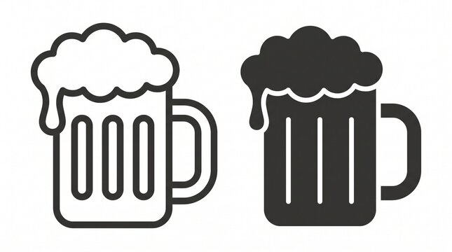 Beer mug vector icons in outline and solid black style