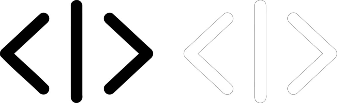 Coding tags and slash symbol solid icon set. Featuring open bracket, close bracket, and slash
