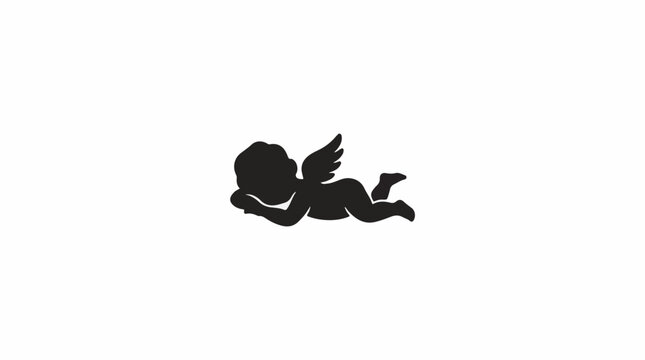 Silhouette of a reclining cherub on a white background