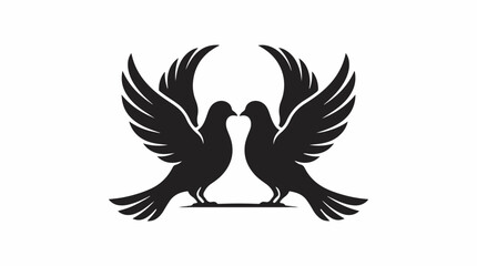 Naklejka premium Two black dove silhouettes facing each other on white background