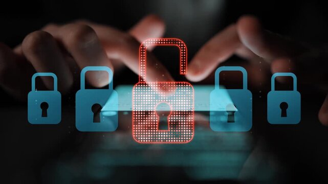 Digital security concept illustrating a cybersecurity breach, with a red unlocked padlock indicating data exposure among secure systems, emphasizing system vulnerability and risk Marrow