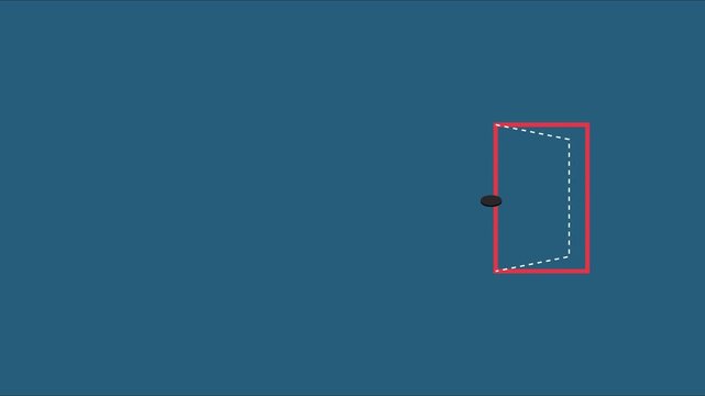 Minimalist animated door opening and closing loop on blue animation 4k background