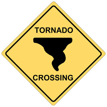 Tornado Crossing Yellow Diamond Warning Road Sign Vector