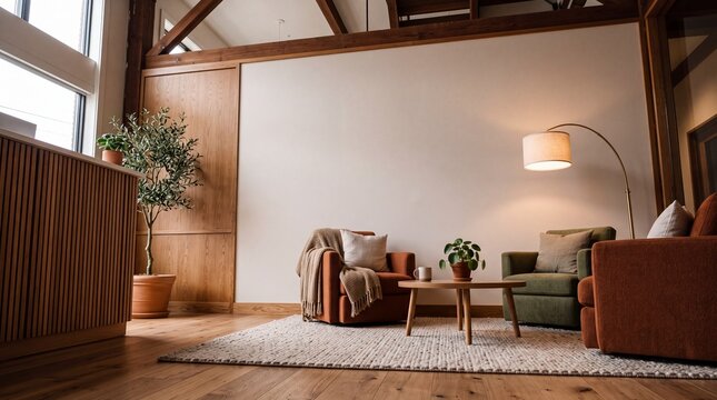 Cozy Modern Living Room Interior with Armchairs and Copy Space