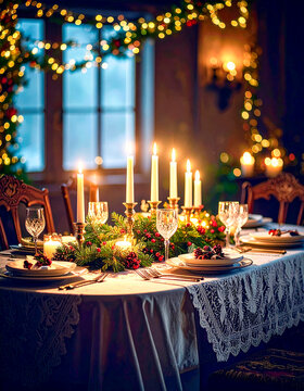 mesa decorada con adornos de navidad el d&iacute;a de noche buena