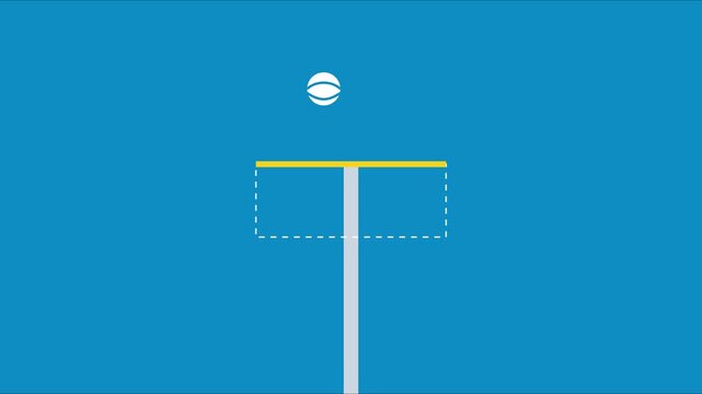Minimalist basketball hoop animation with bouncing ball motion 4k bounce