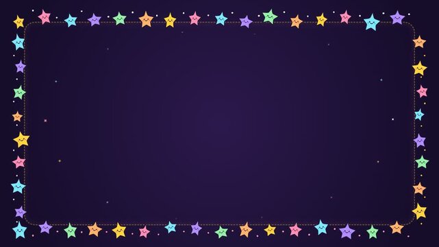 Cute Colorful Cartoon Star Border on Dark Purple Background