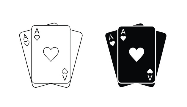 Three playing cards featuring ace of hearts for casino games, poker, gambling, entertainment, and card game designs