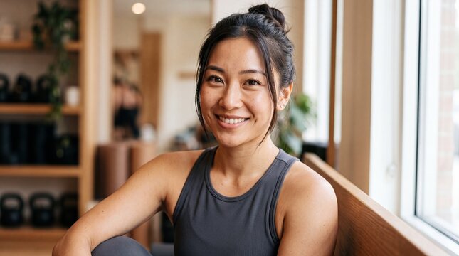 Confident Young East Asian Female Fitness Trainer Portrait