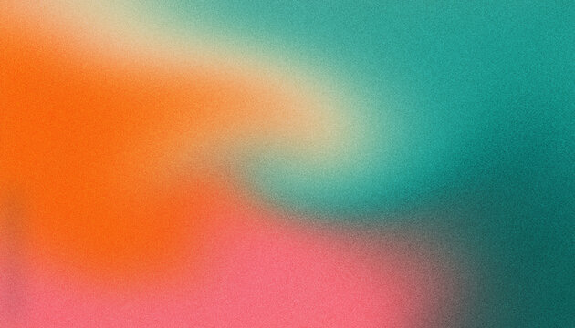 Orange teal green pink abstract grainy gradient background noise texture effect summer poster design