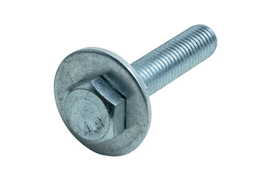 Metal hex head bolt with washer transparent background