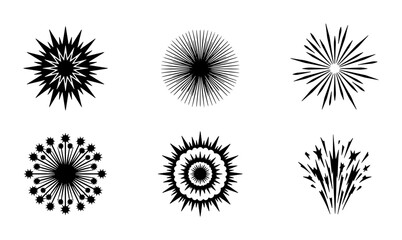 Obraz premium Abstract Starbursts, Explosions, and Radial Burst Vector Icons Set: Festive Celebration and Energy Graphics