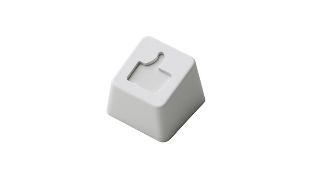 Isolated 3D rendered gray keycap with a debossed thumbs-up symbol for positive feedback.
