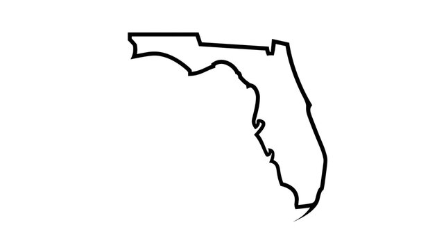 Isolated Florida state map outline vector drawing with Z (1684) text on black bar, US geography