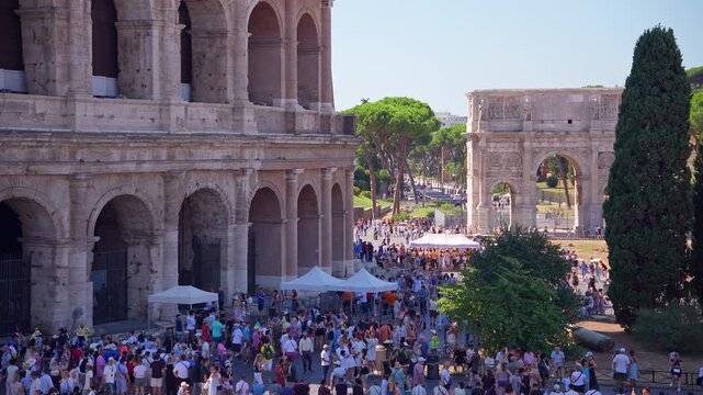 Timelapse View of the Colosseum and Arch of Constantine in Rome, Italy