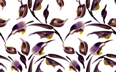 Seamless watercolor leaves pattern. Hand draw floral pattern © akın demirci