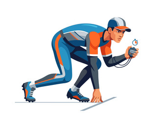 Fototapeta premium Athletic Coach Ready To Start Race Holding Stopwatch