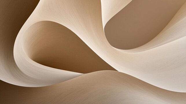 Abstract digital art piece that appears to be made up of curved lines and curves. the lines are in different shades of beige and light brown, creating a gradient effect.