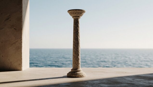 Tall cylindrical object pointed top flat base appears made stone similar material possibly concrete standing s