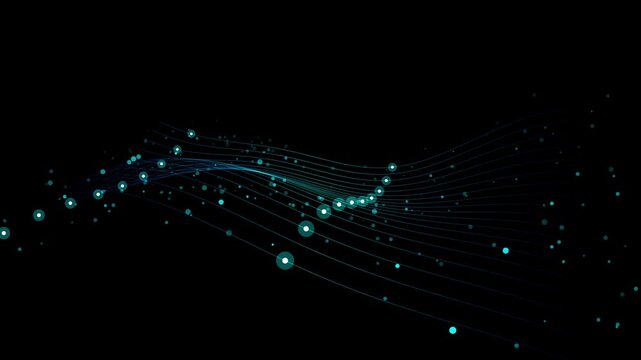 Abstract digital waves with glowing particles and flowing lines motion background