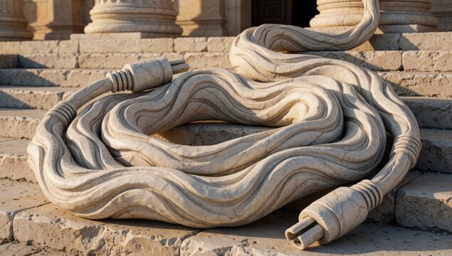 Sculpture snake coiled stone staircase appears made light-colored material possibly marble intricately carved