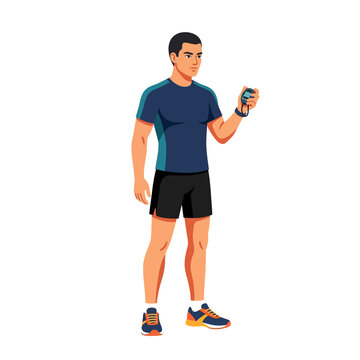 Athlete With Stopwatch Dictating Fitness Performance For Training Sessions