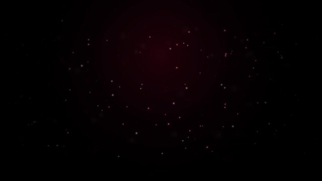 Abstract red particle motion background, with glowing floating, dust in dark space