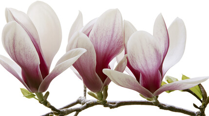 Isolated branch of magnolia flowers with delicate pink and white petals, blooming in spring © David