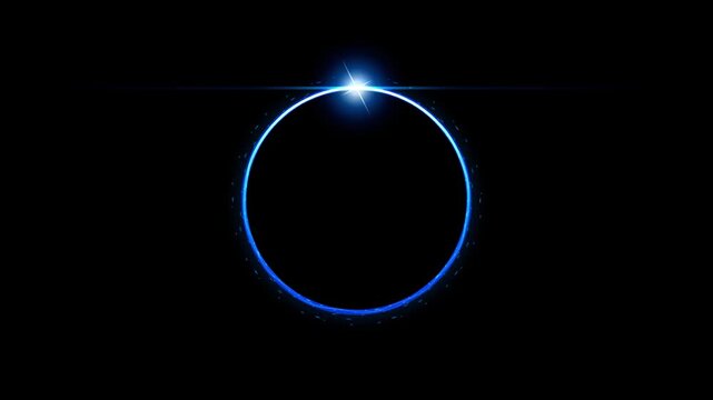 Glowing blue neon circle frame with lens flare effect on black background