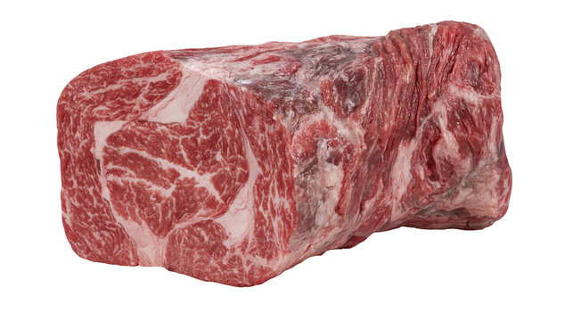 Isolated raw fresh beef chuck roast with marbling, perfect for cooking or grilling.