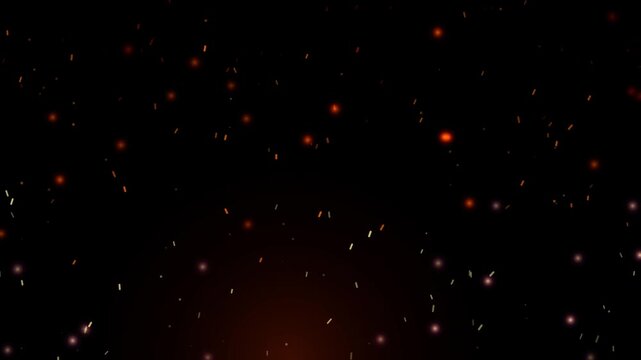 Glowing fire embers floating in dark night background: abstract particle overlay effect
