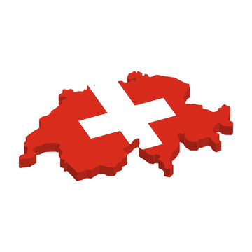 Isometric vector map of switzerland featuring the national flag design with white cross on red background swiss map country map illustration territory map 3D map switzerland territory
