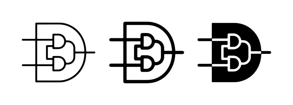 Logic Gate Icons, Digital Circuit Symbols, Electronic Components Vector Set