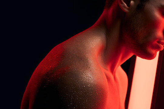Close-up of a person receiving red light therapy for wellness and recovery