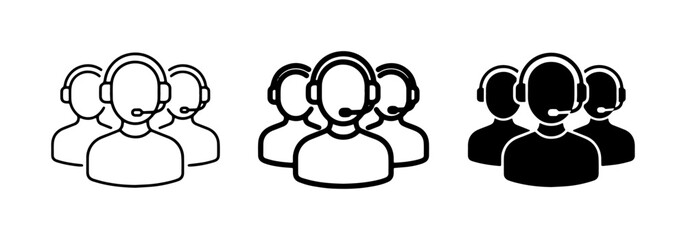 Obraz premium Customer Support Team Icons, Call Center Group Silhouette, Service Operator Collection
