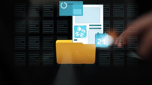 Digital Interface with Graphic Elements Representing File Management, Data Organization, and Technology Interaction. Entropy.