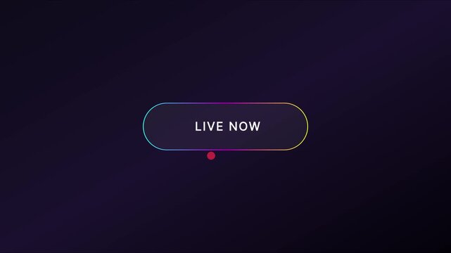 Live now button animation with pulsing red indicator for streaming and broadcast 4k