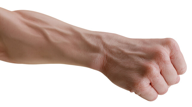 Isolated male hand clenched into a powerful fist, symbol of strength and determination.