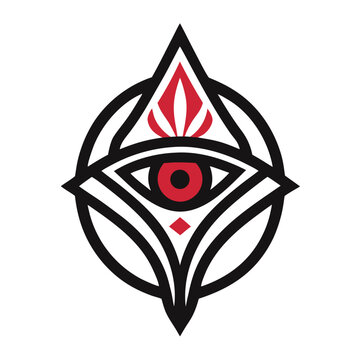 Mystic third eye geometric emblem with black and red esoteric circular symbols perfect for gothic occult tattoo designs and stickers.