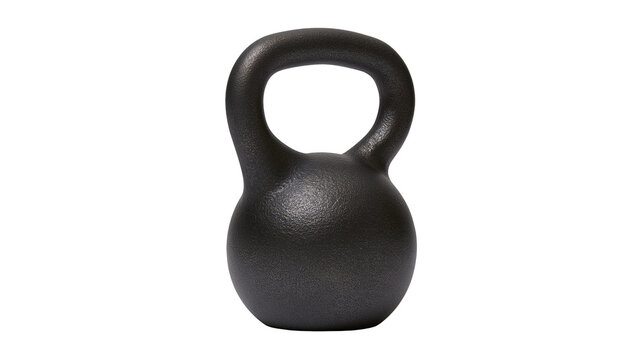 Isolated heavy black cast iron kettlebell for strength training, fitness, and gym workouts.