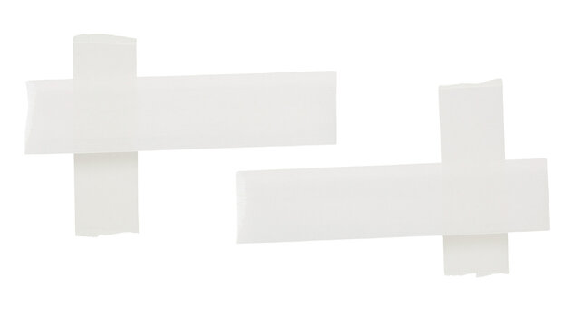 Isolated white adhesive tape strips creating two distinctive cross patterns, textured design