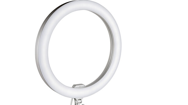 Isolated professional circular LED ring light for videography, photography, and live streaming