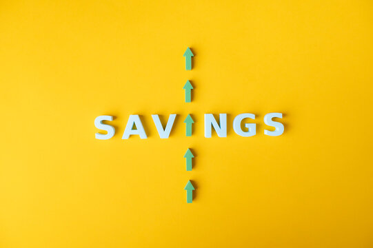 Savings growth, money saving and financial planning concept with upward arrows