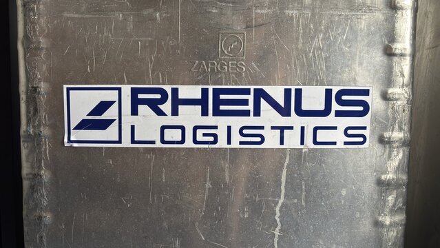 Duisburg, Germany - July 30, 2026: View of Rhenus Logistics Data Waste Container