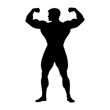 Silhouette pose of a muscular man standing, vector illustration. Flat design for gym, fitness, bodybuilding, sport