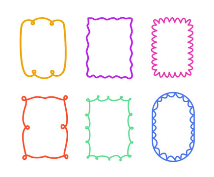 Wavy frames, curvy border, smooth zigzag scalloped frame, rectangle shapes with wave edge, vector illustration. Frames