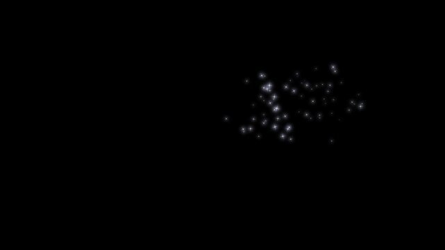 2D doodle cartoon twinkling stars magic glitter sparkle trail glowing white particle line fairy sparkle burst glitter confetti trail isolated, black screen background loop 4k